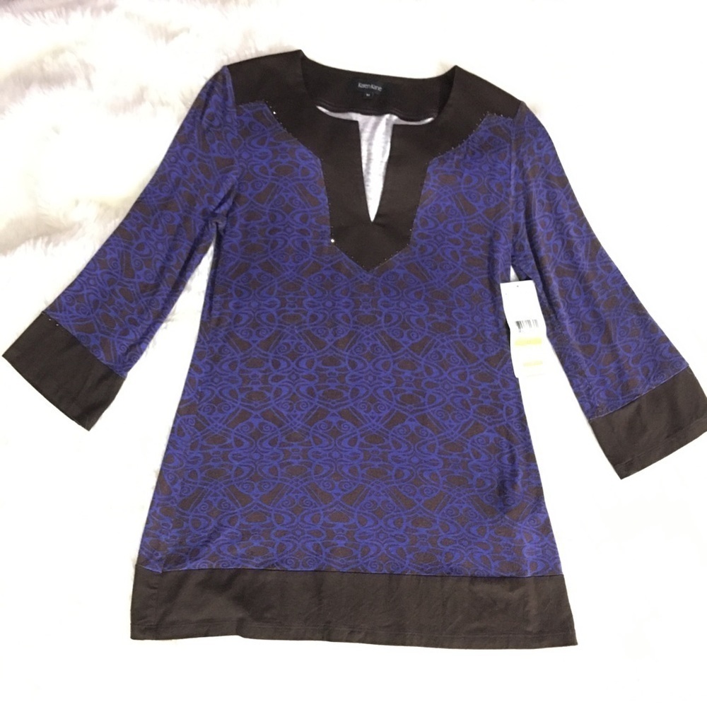Karen Kane Tunic Blue Streak Banded Tunic